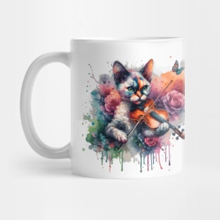 Devon Rex Cat Playing Violin Mug